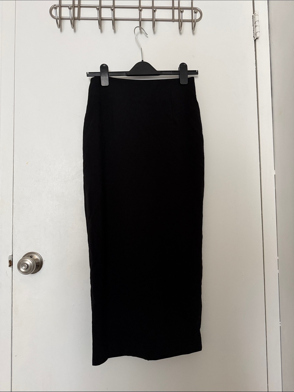 Black Midi Pencil Skirt with adjustable slit back zipper - size XS
